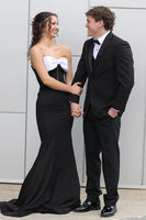 Load image into Gallery viewer, Black Mermaid Satin Long Formal Dress with Bow