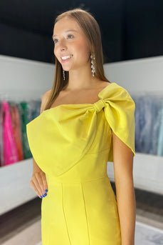 Satin Yellow Formal Jumpsuit with Bow