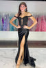 Load image into Gallery viewer, Corset Black Satin Mermaid Formal Dress with Appliques