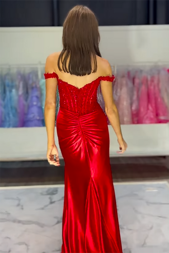 Corset Black Satin Mermaid Formal Dress with Appliques