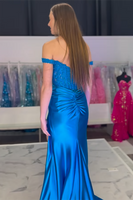 Load image into Gallery viewer, Corset Black Satin Mermaid Formal Dress with Appliques