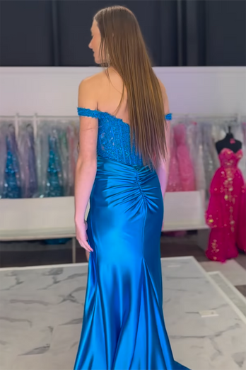 Corset Black Satin Mermaid Formal Dress with Appliques