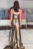 Load image into Gallery viewer, Gold Satin Corset Mermaid Formal Dress with Ruffles