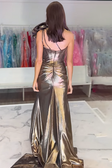 Gold Satin Corset Mermaid Formal Dress with Ruffles