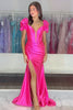 Load image into Gallery viewer, Fuchsia Corset Ruffled Satin Long Formal Dress with Slit
