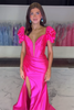 Load image into Gallery viewer, Fuchsia Corset Ruffled Satin Long Formal Dress with Slit