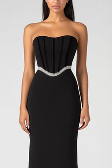 Black Mermaid Strapless Corset Long Formal Dress with Beading