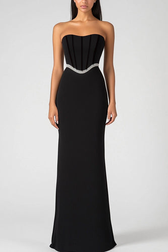 Black Mermaid Strapless Corset Long Formal Dress with Beading