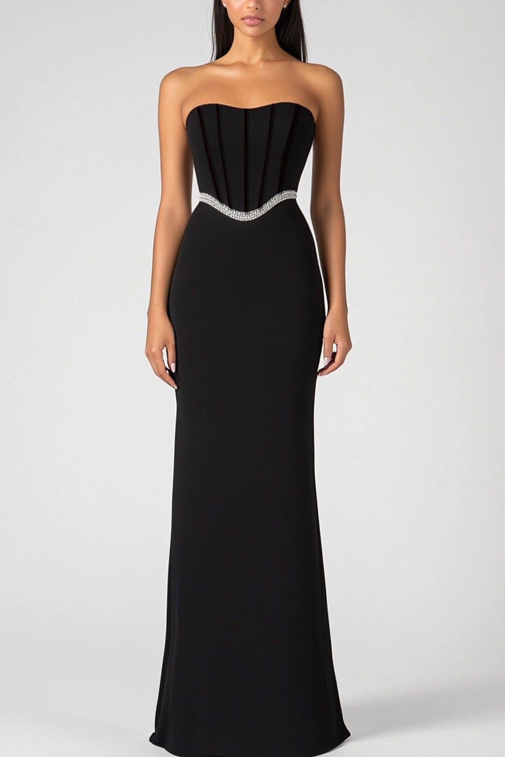 Black Mermaid Strapless Corset Long Formal Dress with Beading