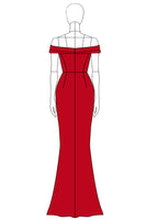 Load image into Gallery viewer, Red Satin Off the Shoulder Mermaid Long Formal Dress