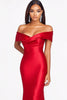 Load image into Gallery viewer, Red Satin Off the Shoulder Mermaid Long Formal Dress