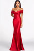 Load image into Gallery viewer, Red Satin Off the Shoulder Mermaid Long Formal Dress