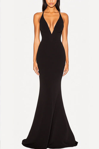 Black Spaghetti Straps Mermaid Long Formal Dress