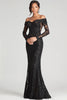 Load image into Gallery viewer, ZAPAKA Women Black Formal Dress Sheath Off The Shoulder Long Sleeves Mesh And Lace Long Formal Wear Dress