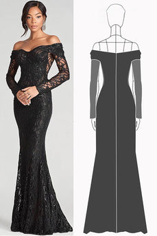 Black Mermaid Off The Shoulder Formal Dress with Sleeves
