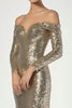 Load image into Gallery viewer, Golden Sequin Off the Shoulder Mermaid Long Formal Dress with Sleeves