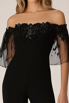 Black Chiffon Off the Shoulder Formal Jumpsuit