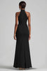 Load image into Gallery viewer, Black High Neck Sheath Long Formal Dress with Ruffles