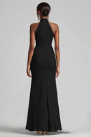 Load image into Gallery viewer, Black High Neck Sheath Long Formal Dress with Ruffles