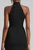 Load image into Gallery viewer, Black High Neck Sheath Long Formal Dress with Ruffles