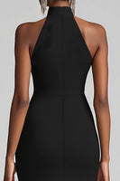 Load image into Gallery viewer, Black High Neck Sheath Long Formal Dress with Ruffles