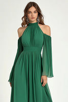 Load image into Gallery viewer, Green Chiffon High Neck A Line Long Formal Dress