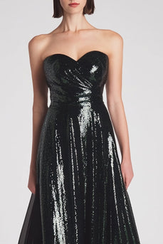 Sparkly Dark Green A Line Sweetheart Long Formal Dress