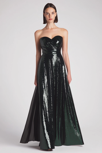 Sparkly Dark Green A Line Sweetheart Long Formal Dress