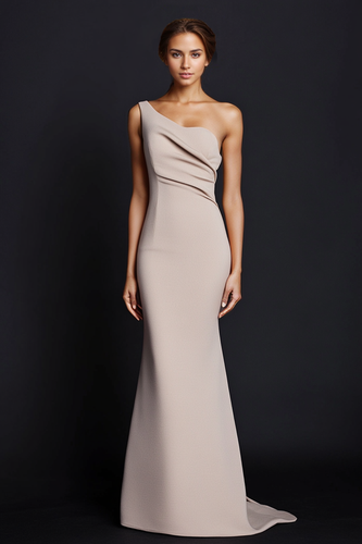 Khaki One Shouder Satin Ruched Mermaid Long Formal Dress