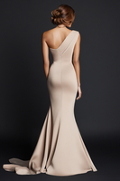 Load image into Gallery viewer, Khaki One Shouder Satin Ruched Mermaid Long Formal Dress