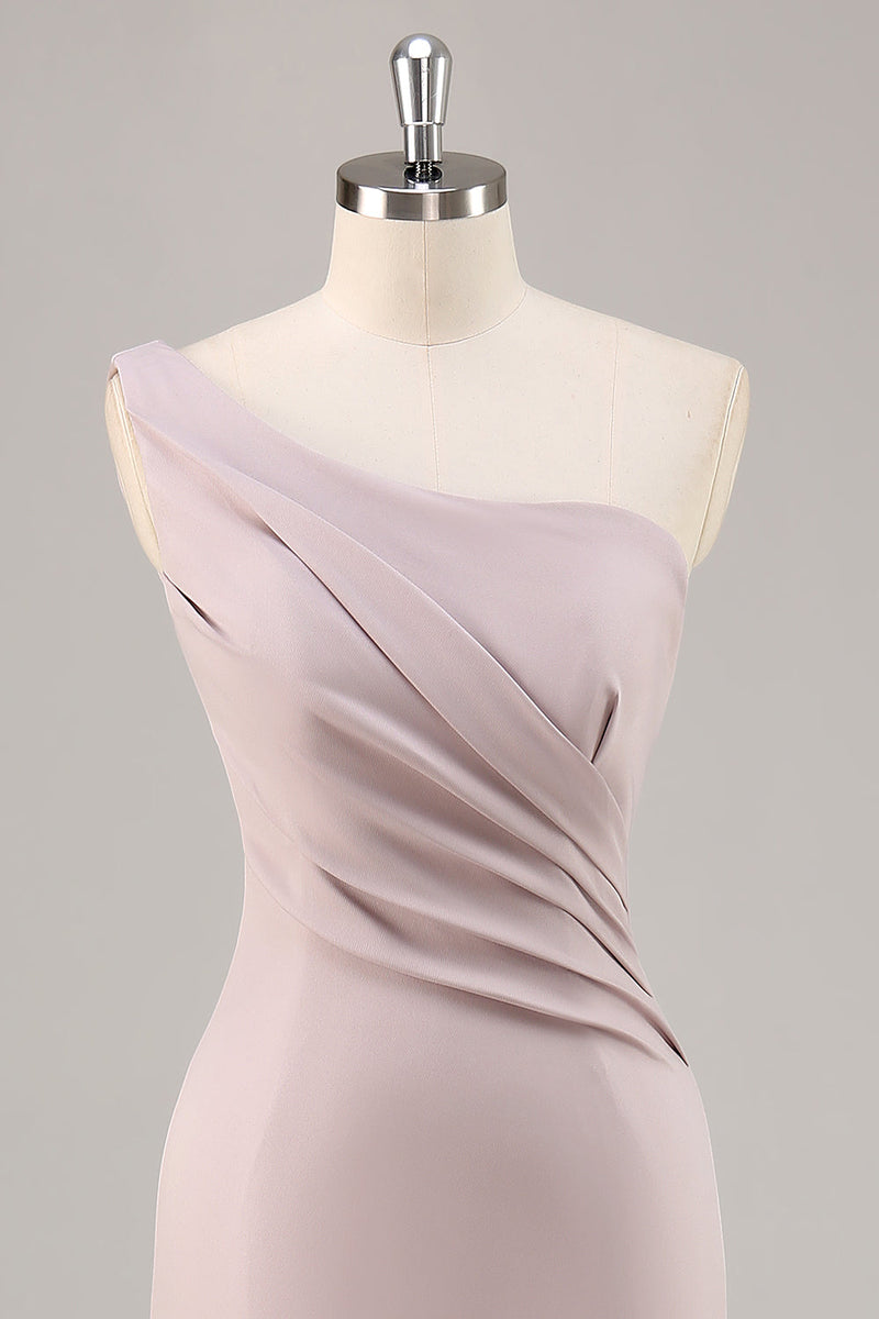 Load image into Gallery viewer, Khaki One Shouder Satin Ruched Mermaid Long Formal Dress