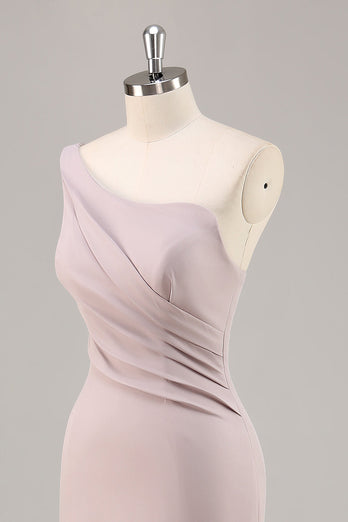 Khaki One Shouder Satin Ruched Mermaid Long Formal Dress