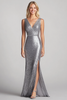 Load image into Gallery viewer, Sparkly Silver V-Neck Sequin Mermaid Long Formal Dress with Slit