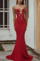 Load image into Gallery viewer, Luxury Red Strapless Mermaid Long Formal Dress with Beading