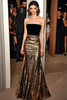 Load image into Gallery viewer, Sparkly Golden Black Sequin Strapless Mermaid Long Formal Dress