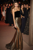 Load image into Gallery viewer, Sparkly Golden Black Sequin Strapless Mermaid Long Formal Dress