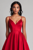 Load image into Gallery viewer, Red Spaghetti Straps Satin Tea Length Long Formal Dress