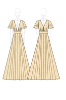 Load image into Gallery viewer, Apricot Tulle V-Neck A Line Long Formal Dress with Sleeves