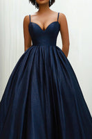 Load image into Gallery viewer, Glitter Navy Spaghetti Straps Princess Long Formal Dress