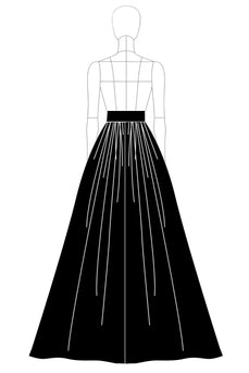 Black and White Satin A Line Long Formal Dress with Sleeves