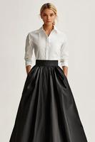 Load image into Gallery viewer, Black and White Satin A Line Long Formal Dress with Sleeves