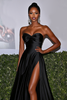 Load image into Gallery viewer, Black Satin Sweetheart A Line Long Formal Dress with Slit