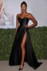 Load image into Gallery viewer, Black Satin Sweetheart A Line Long Formal Dress with Slit