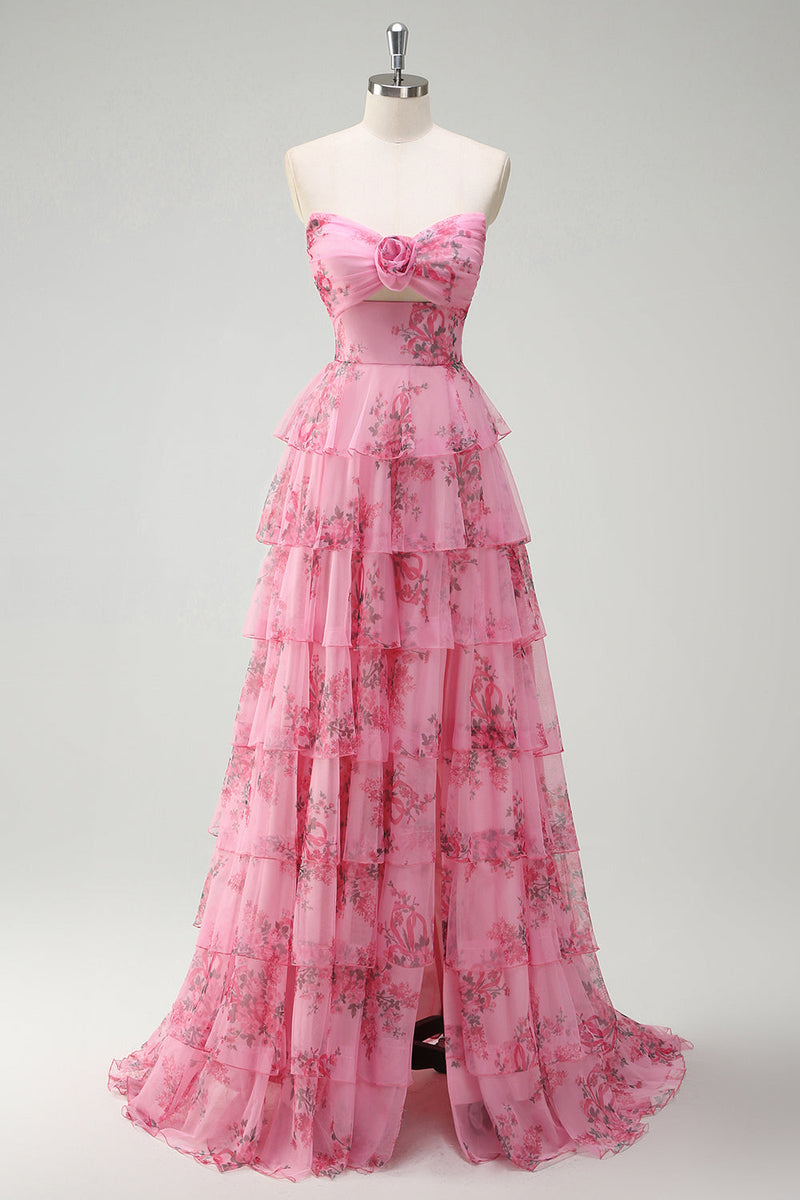 Load image into Gallery viewer, Blush Floral Princess Sweetheart Tiered Long Prom Dress
