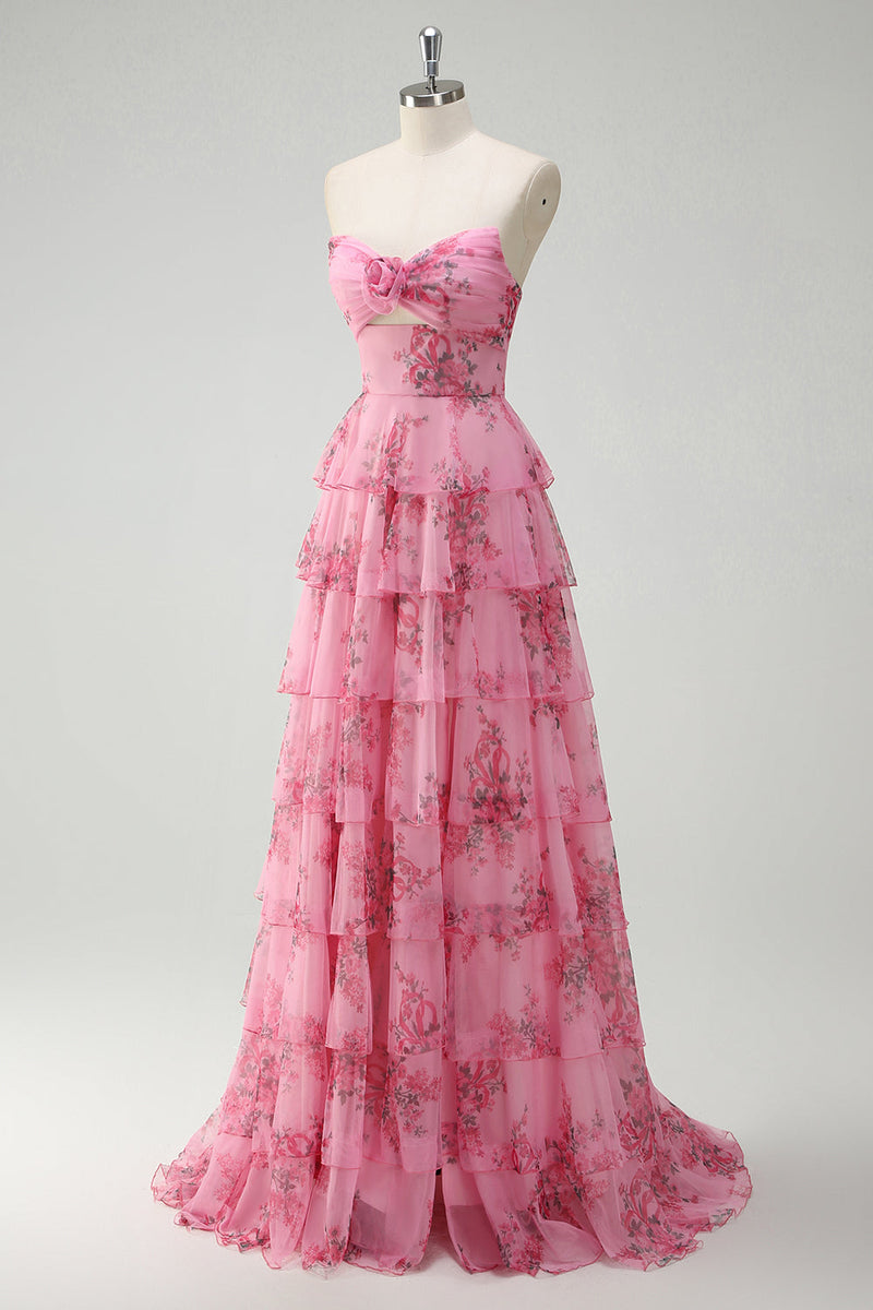 Load image into Gallery viewer, Blush Floral Princess Sweetheart Tiered Long Prom Dress