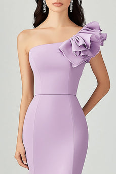 Lilac One Shoulder Mermaid Formal Dress with Ruffles