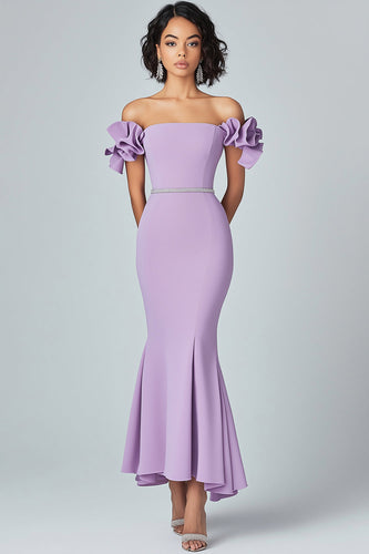Lilac Mermaid Off The Shoulder Formal Dress with Ruffles