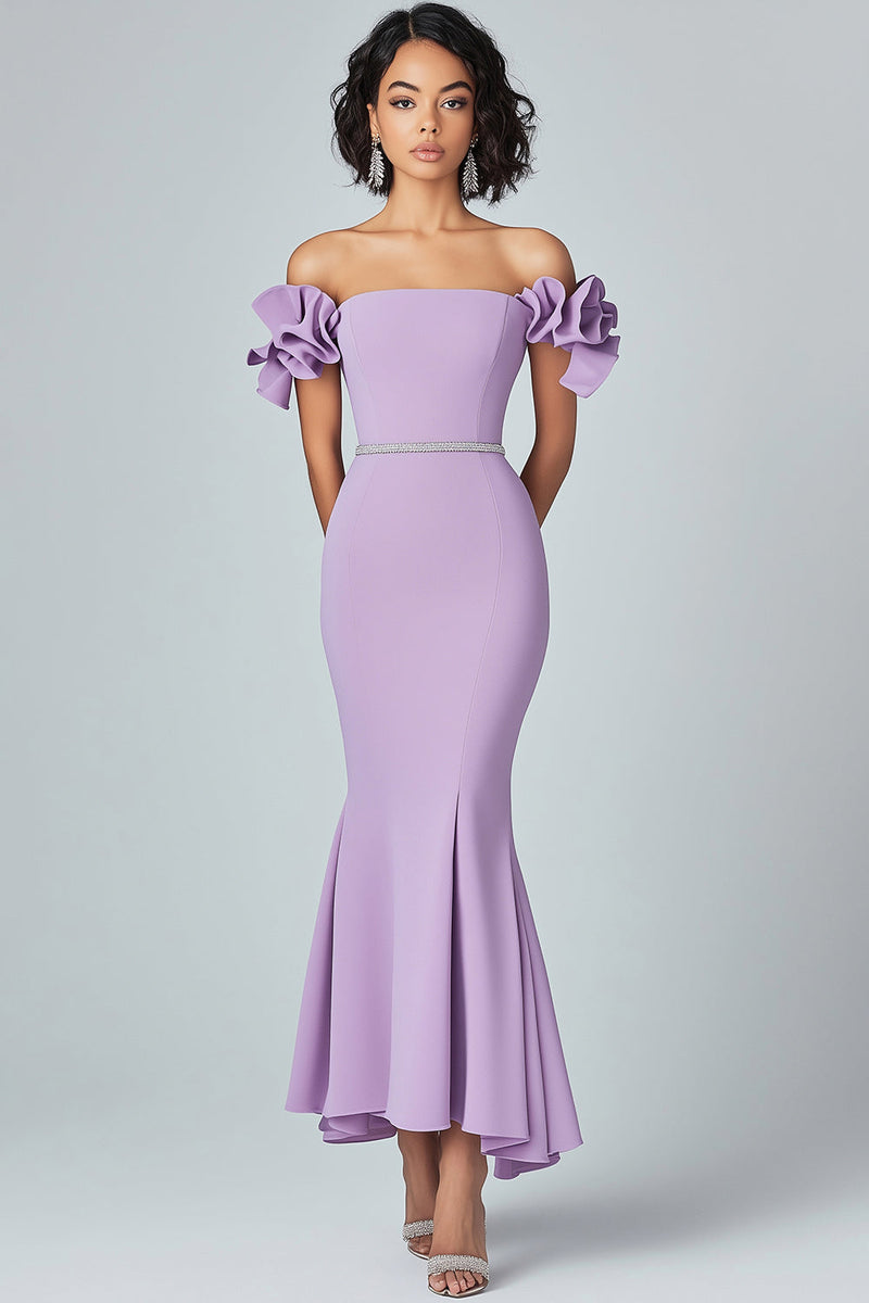Load image into Gallery viewer, Lilac Mermaid Off The Shoulder Formal Dress with Ruffles
