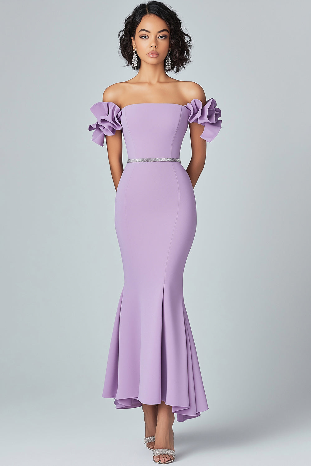 Lilac Mermaid Off The Shoulder Formal Dress with Ruffles