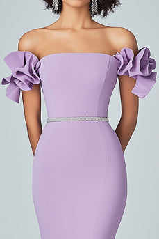 Lilac Mermaid Off The Shoulder Formal Dress with Ruffles